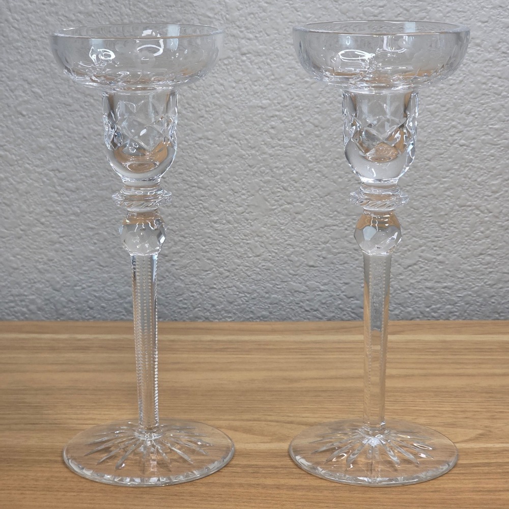 Pair of Rogaska Crystal Gallia Pattern Candlestick Holders, 8" High, 3" Wide EUC